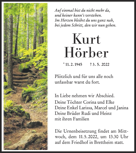 Traueranzeige von Kurt Hörber von Hohenloher Tagblatt