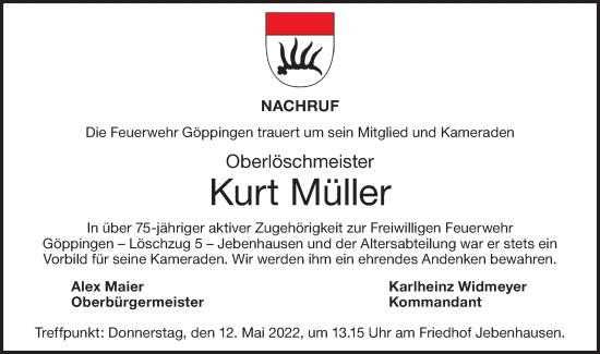 Traueranzeige von Kurt Müller von NWZ Neue Württembergische Zeitung