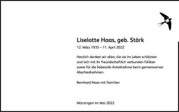 Traueranzeige von Liselotte Haas von Alb-Bote/Metzinger-Uracher Volksblatt