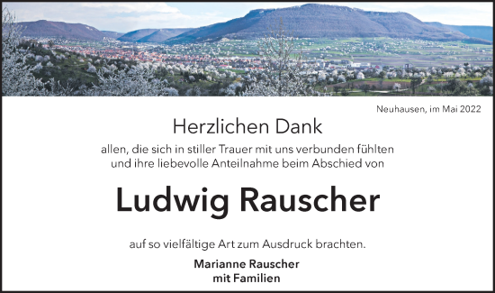 Traueranzeige von Ludwig Rauscher von Metzinger-Uracher Volksblatt