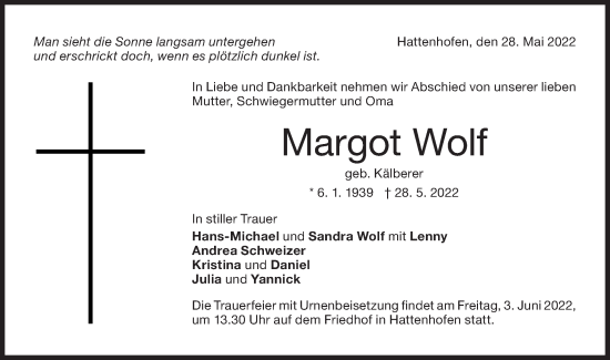 Traueranzeige von Margot Wolf von NWZ Neue Württembergische Zeitung