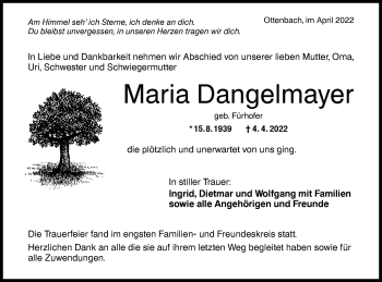 Traueranzeige von Maria Dangelmayer von NWZ Neue Württembergische Zeitung