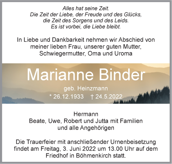 Traueranzeige von Marianne Binder von Geislinger Zeitung