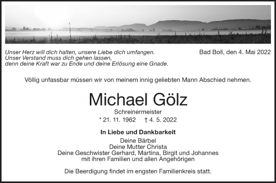 Traueranzeige von Michael Gölz von NWZ Neue Württembergische Zeitung