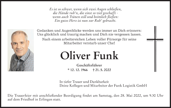 Traueranzeige von Oliver Funk von SÜDWEST PRESSE Ausgabe Ulm/Neu-Ulm