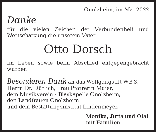 Traueranzeige von Otto Dorsch von Hohenloher Tagblatt