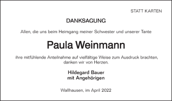 Traueranzeige von Paula Weinmann von Hohenloher Tagblatt