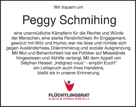 Traueranzeige von Peggy Schmihing von SÜDWEST PRESSE Ausgabe Ulm/Neu-Ulm