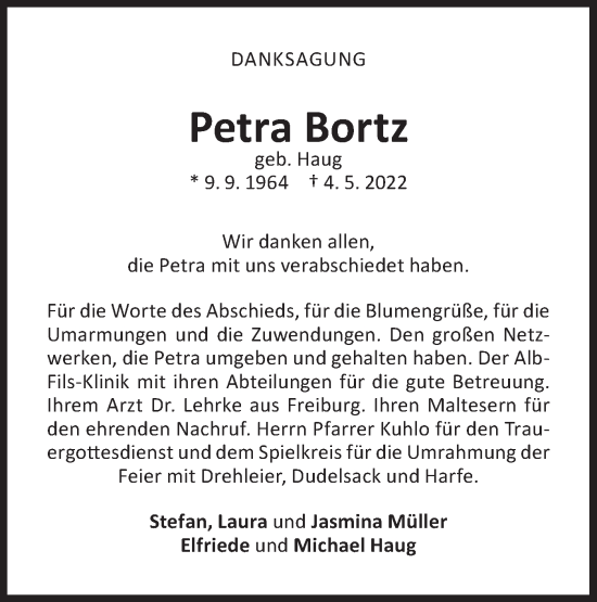 Traueranzeige von Petra Bortz von NWZ Neue Württembergische Zeitung