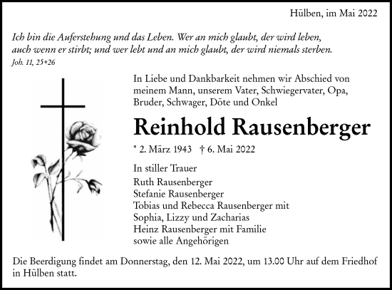 Traueranzeige von Reinhold Rausenberger von Alb-Bote/Metzinger-Uracher Volksblatt