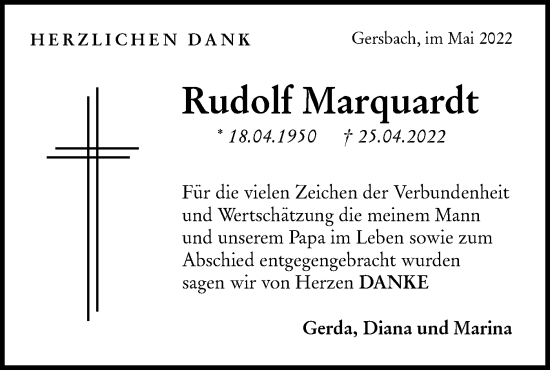 Traueranzeige von Rudolf Marquardt von Hohenloher Tagblatt