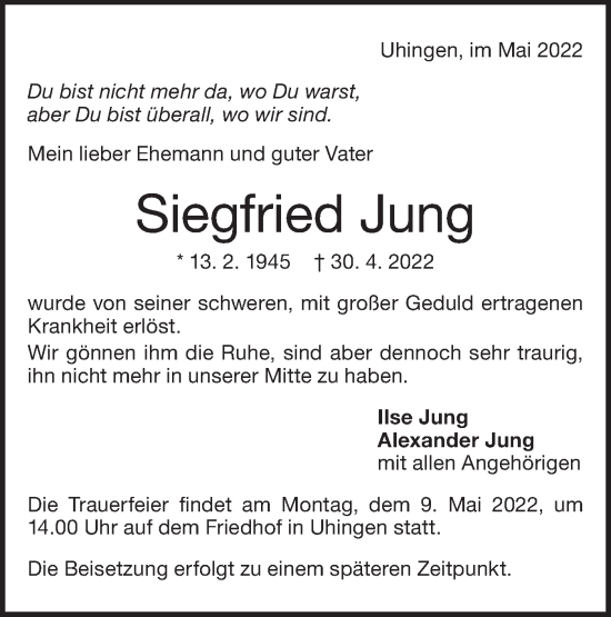 Traueranzeige von Siegfried Jung von NWZ Neue Württembergische Zeitung