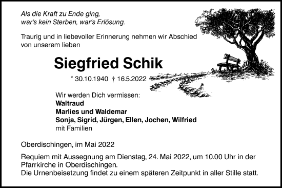 Traueranzeige von Siegfried Schik von Ehinger Tagblatt