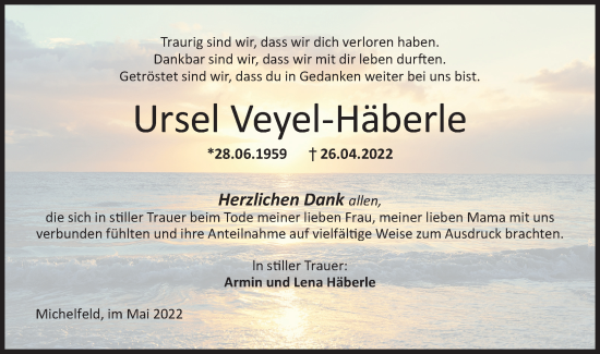 Traueranzeige von Ursel Veyel-Häberle von Haller Tagblatt