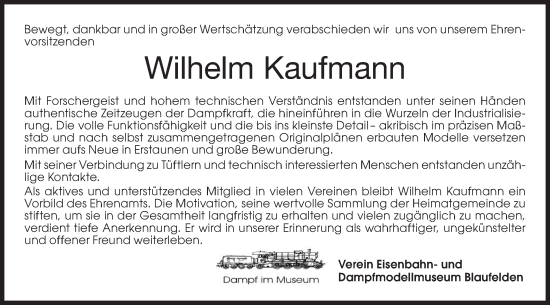 Traueranzeige von Wilhelm Kaufmann von Hohenloher Tagblatt