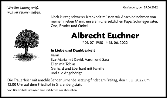 Traueranzeige von Albrecht Euchner von Metzinger-Uracher Volksblatt