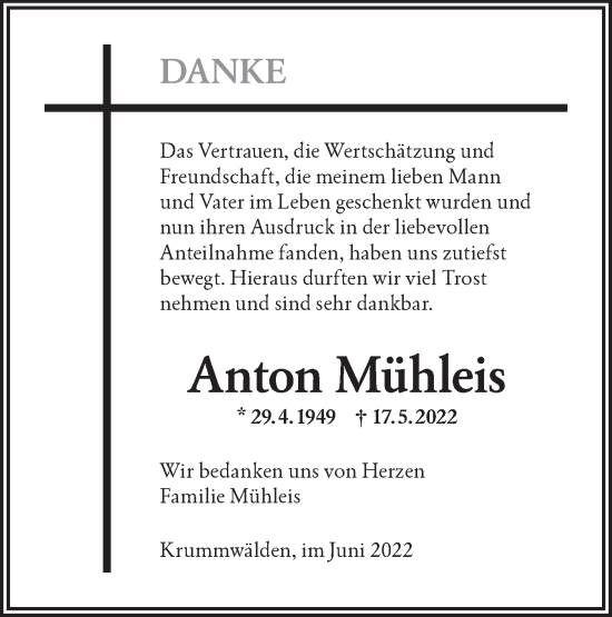 Traueranzeige von Anton Mühleis von NWZ Neue Württembergische Zeitung