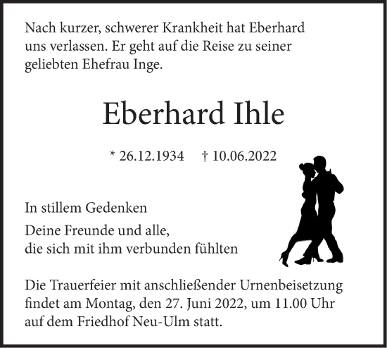 Traueranzeige von Eberhard Ihle von SÜDWEST PRESSE Ausgabe Ulm/Neu-Ulm