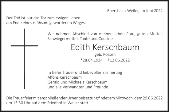 Traueranzeige von Edith Kerschbaum von NWZ Neue Württembergische Zeitung