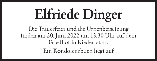 Traueranzeige von Elfriede Dinger von Haller Tagblatt