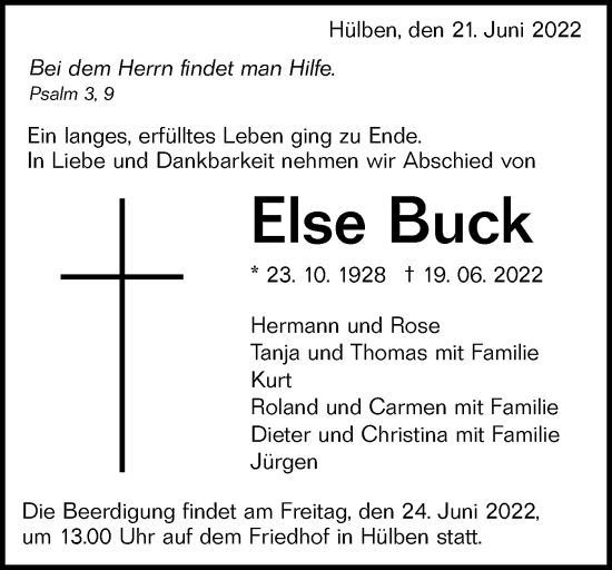 Traueranzeige von Else Buck von Alb-Bote/Metzinger-Uracher Volksblatt