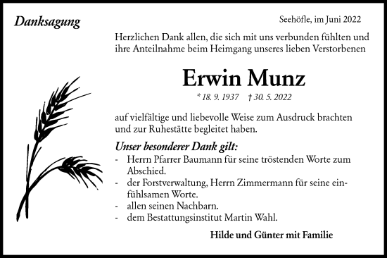 Traueranzeige von Erwin Munz von Rundschau Gaildorf