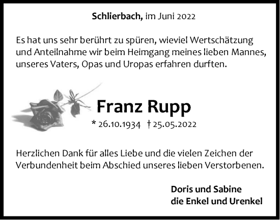 Traueranzeige von Franz Rupp von NWZ Neue Württembergische Zeitung