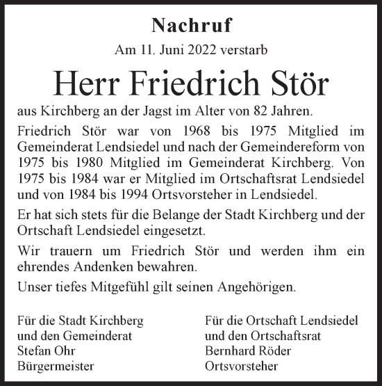 Traueranzeige von Friedrich Stör von Hohenloher Tagblatt