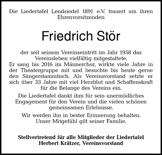 Traueranzeige von Friedrich Stör von Hohenloher Tagblatt