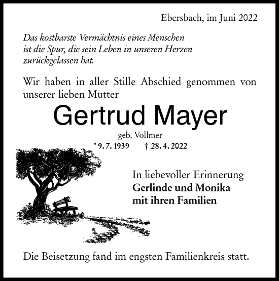 Traueranzeige von Gertrud Mayer von NWZ Neue Württembergische Zeitung