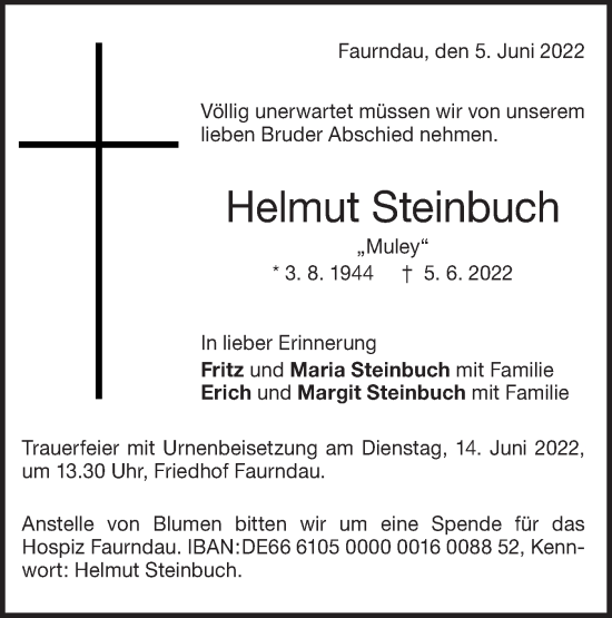 Traueranzeige von Helmut Steinbuch von NWZ Neue Württembergische Zeitung