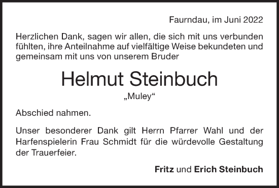 Traueranzeige von Helmut Steinbuch von NWZ Neue Württembergische Zeitung