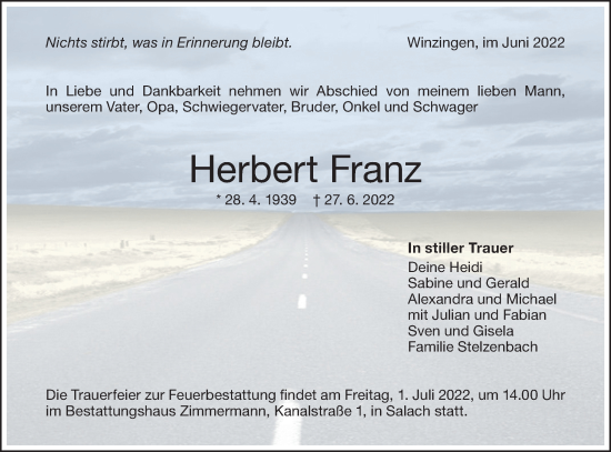 Traueranzeige von Herbert Franz von NWZ Neue Württembergische Zeitung