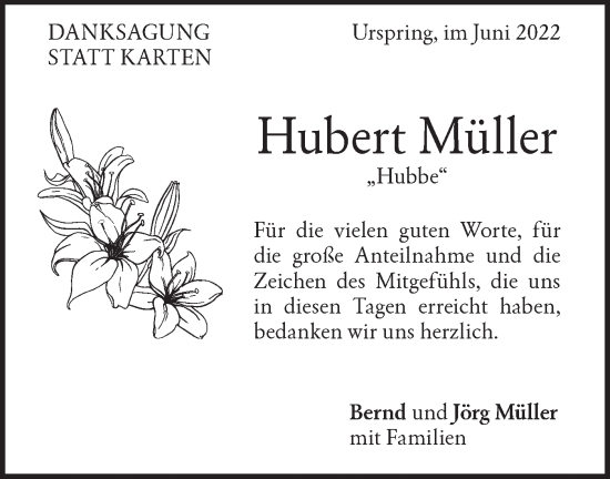 Traueranzeige von Hubert Müller von Geislinger Zeitung