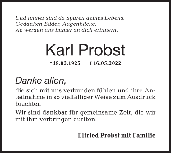 Traueranzeige von Karl Probst von Haller Tagblatt