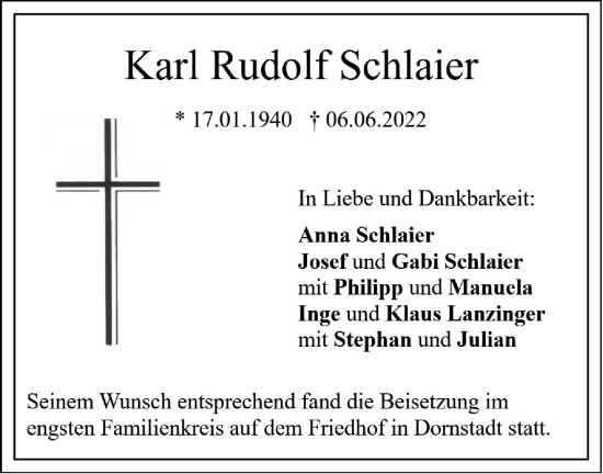 Traueranzeige von Karl Rudolf Schlaier von SÜDWEST PRESSE Ausgabe Ulm/Neu-Ulm