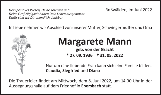 Traueranzeige von Margarete Mann von NWZ Neue Württembergische Zeitung