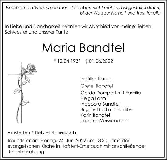 Traueranzeige von Maria Bandtel von Geislinger Zeitung