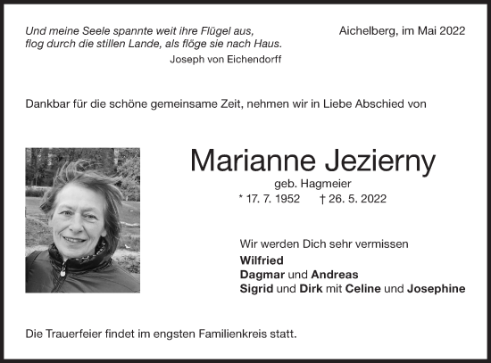 Traueranzeige von Marianne Jezierny von NWZ Neue Württembergische Zeitung