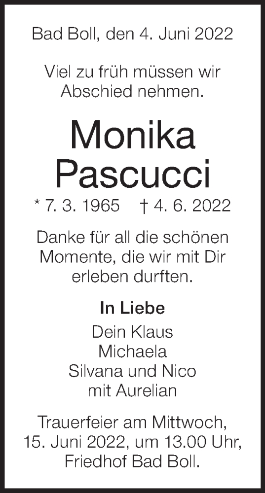 Traueranzeige von Monika Pascucci von NWZ Neue Württembergische Zeitung