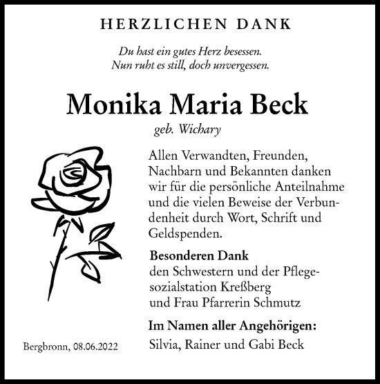 Traueranzeige von Monika Maria Beck von Hohenloher Tagblatt