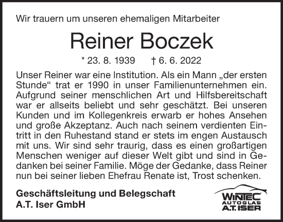 Traueranzeige von Reiner Boczek von NWZ Neue Württembergische Zeitung