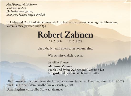 Traueranzeige von Robert Zahnen von Geislinger Zeitung