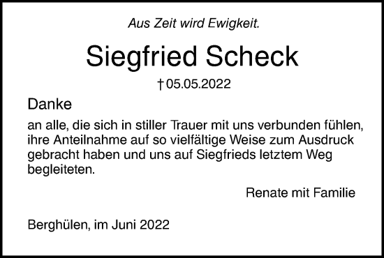 Traueranzeige von Siegfried Scheck von SÜDWEST PRESSE Ausgabe Ulm/Neu-Ulm