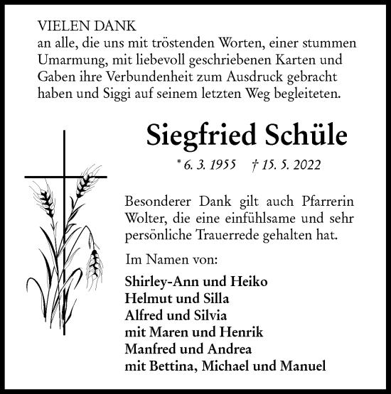 Traueranzeige von Siegfried Schüle von Rundschau Gaildorf