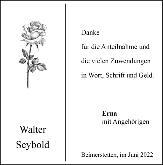 Traueranzeige von Walter Seybold von SÜDWEST PRESSE Ausgabe Ulm/Neu-Ulm