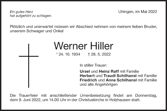 Traueranzeige von Werner Hiller von NWZ Neue Württembergische Zeitung