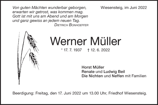 Traueranzeige von Werner Müller von Geislinger Zeitung