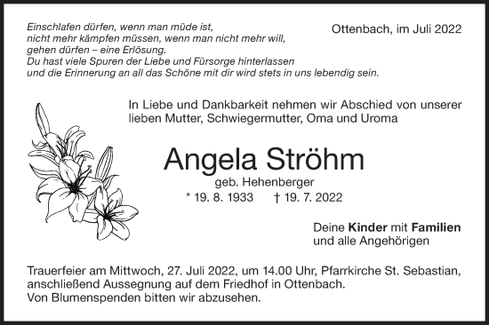 Traueranzeige von Angela Ströhm von NWZ Neue Württembergische Zeitung