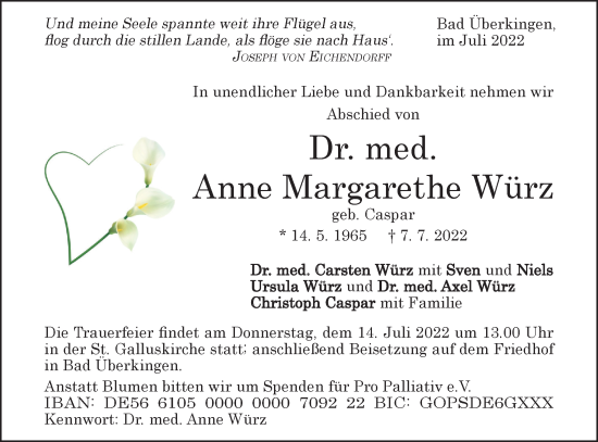 Traueranzeige von Anne Margarethe Würz von NWZ Neue Württembergische Zeitung/Geislinger Zeitung